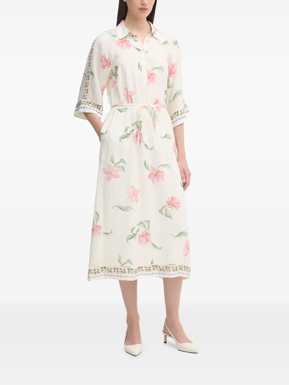 Mos Mosh MMBunno Big Orchid midi-jurk met bloemenprint en ceintuur Wit