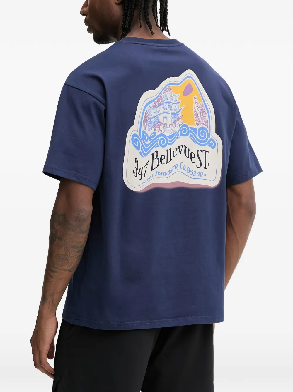 Napapijri Fluorite graphic-print logo-embroidered T-shirt Blauw
