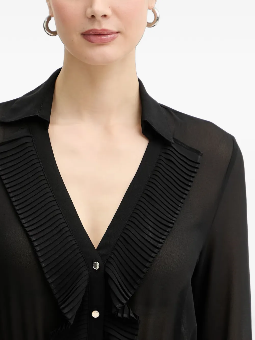 Morgan Jumpsuit met wijde pijpen en geplooide afwerking Zwart
