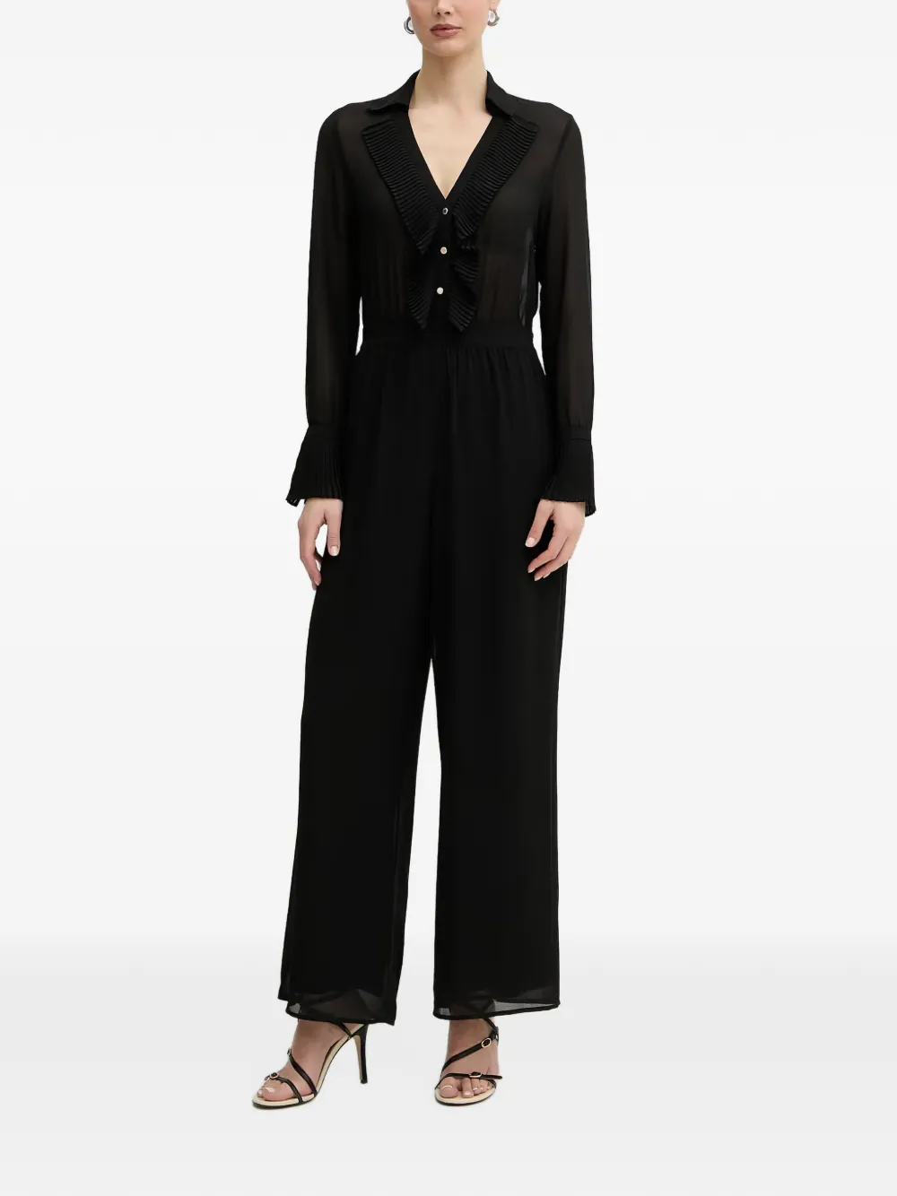 Morgan pleated-trim wide-leg jumpsuit - Nero
