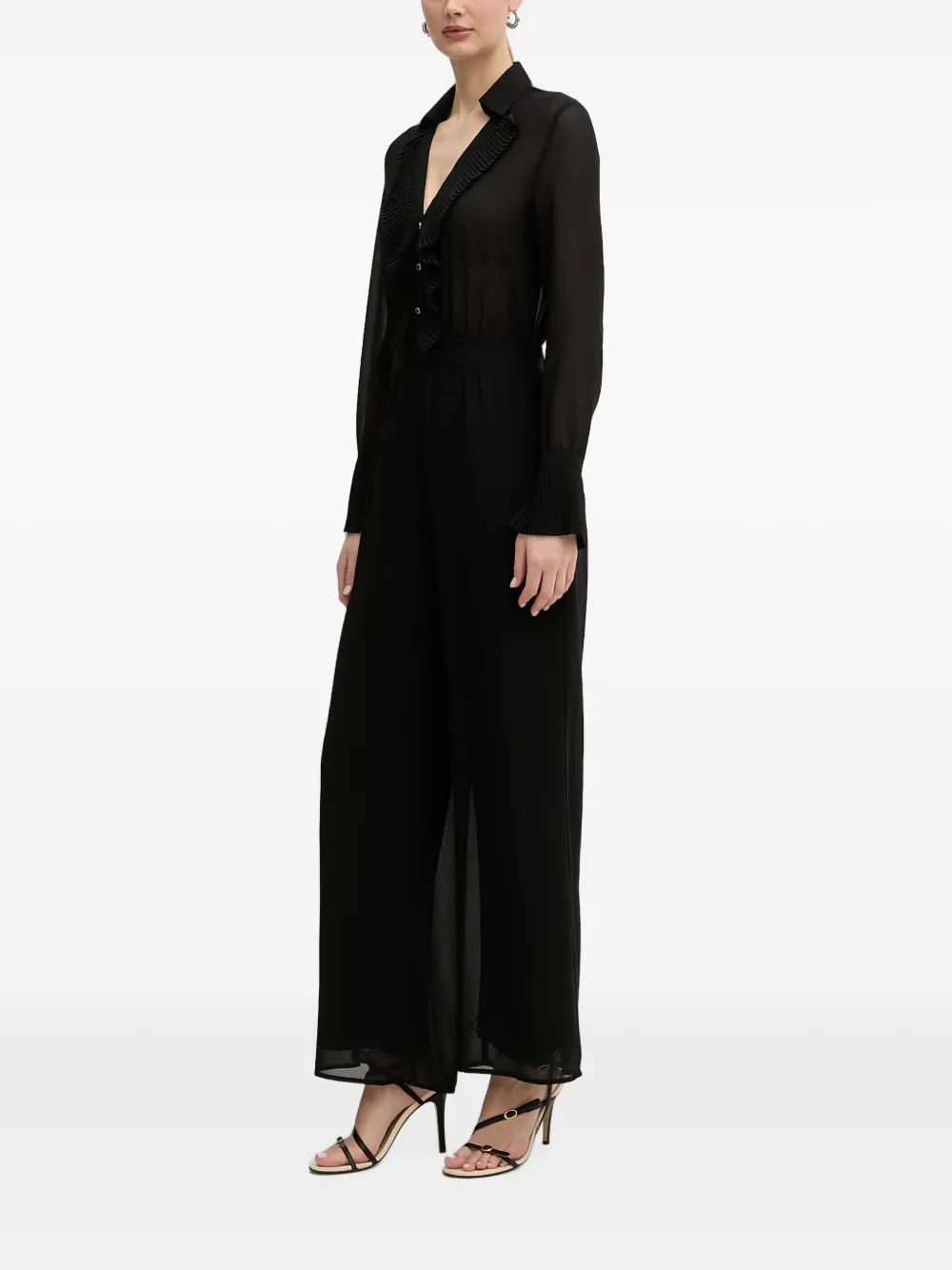 Morgan Jumpsuit met wijde pijpen en geplooide afwerking Zwart