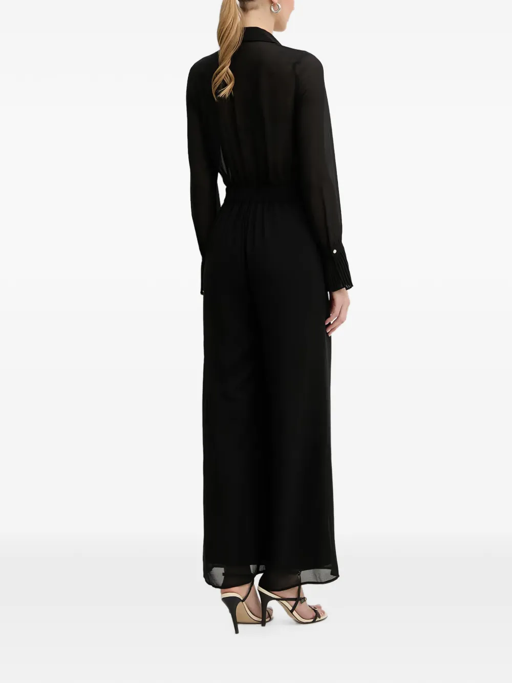 Morgan Jumpsuit met wijde pijpen en geplooide afwerking Zwart