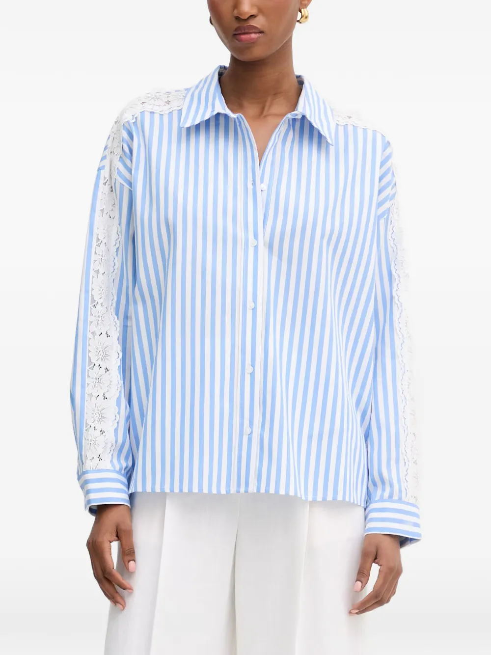 Morgan Lace-trim Striped Shirt In Blue