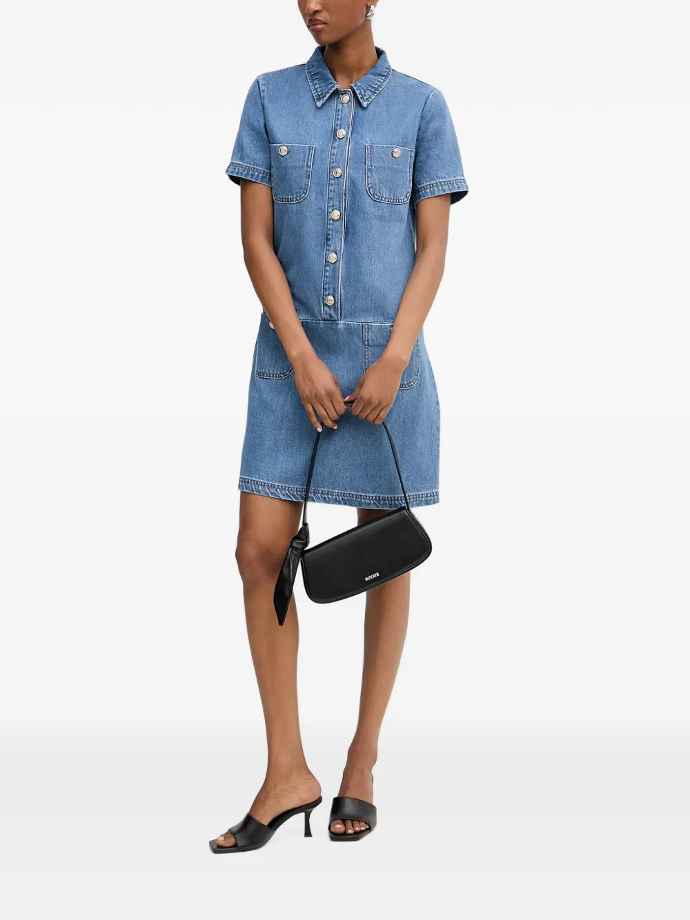 Morgan Mini-jurk met korte mouwen en knopen Blauw