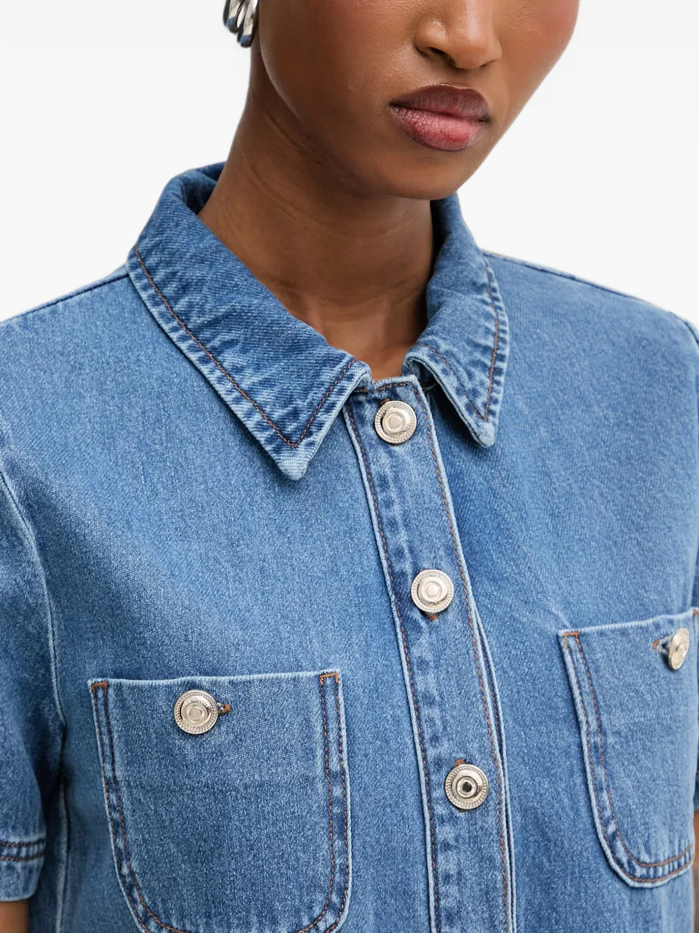 Morgan Mini-jurk met korte mouwen en knopen Blauw