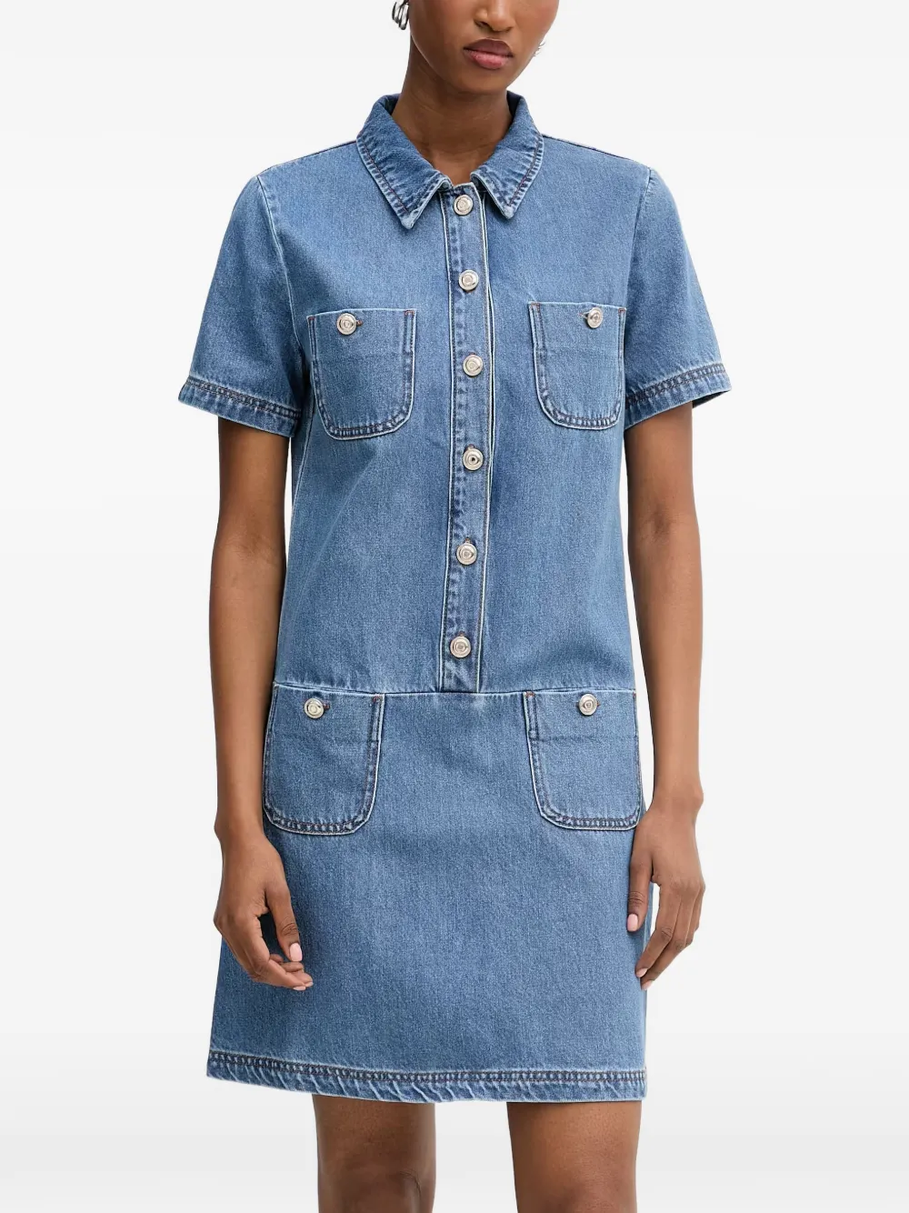 Morgan button-up short-sleeve mini dress