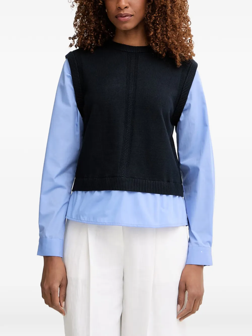 Morgan Crystal-embellished Cable-knit Sweater Vest In Blue