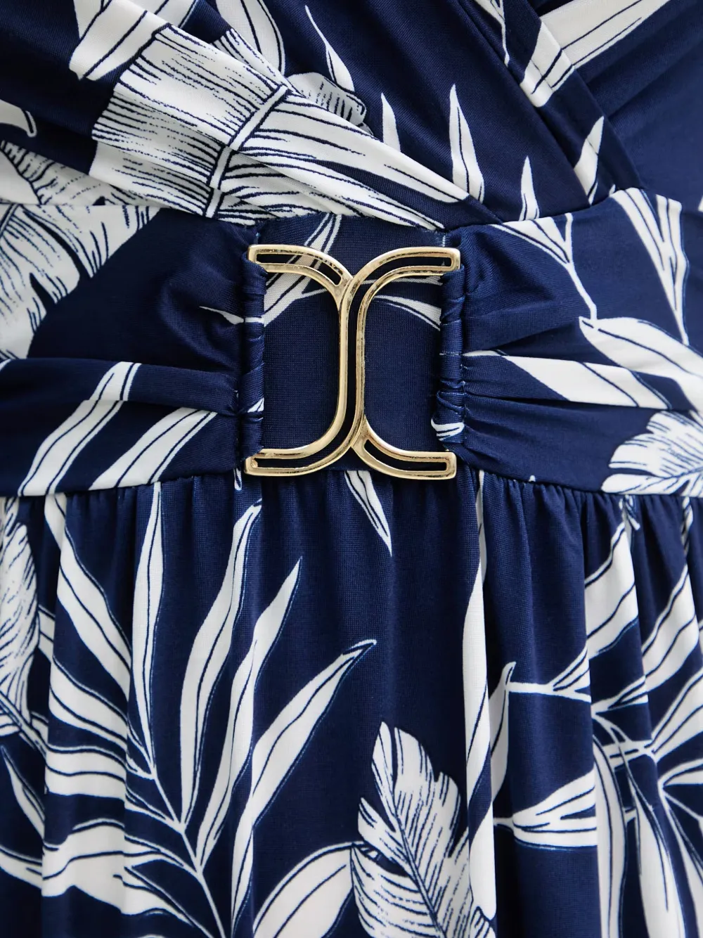 Morgan Maxi-jurk met bladerprint en gespdetail Blauw