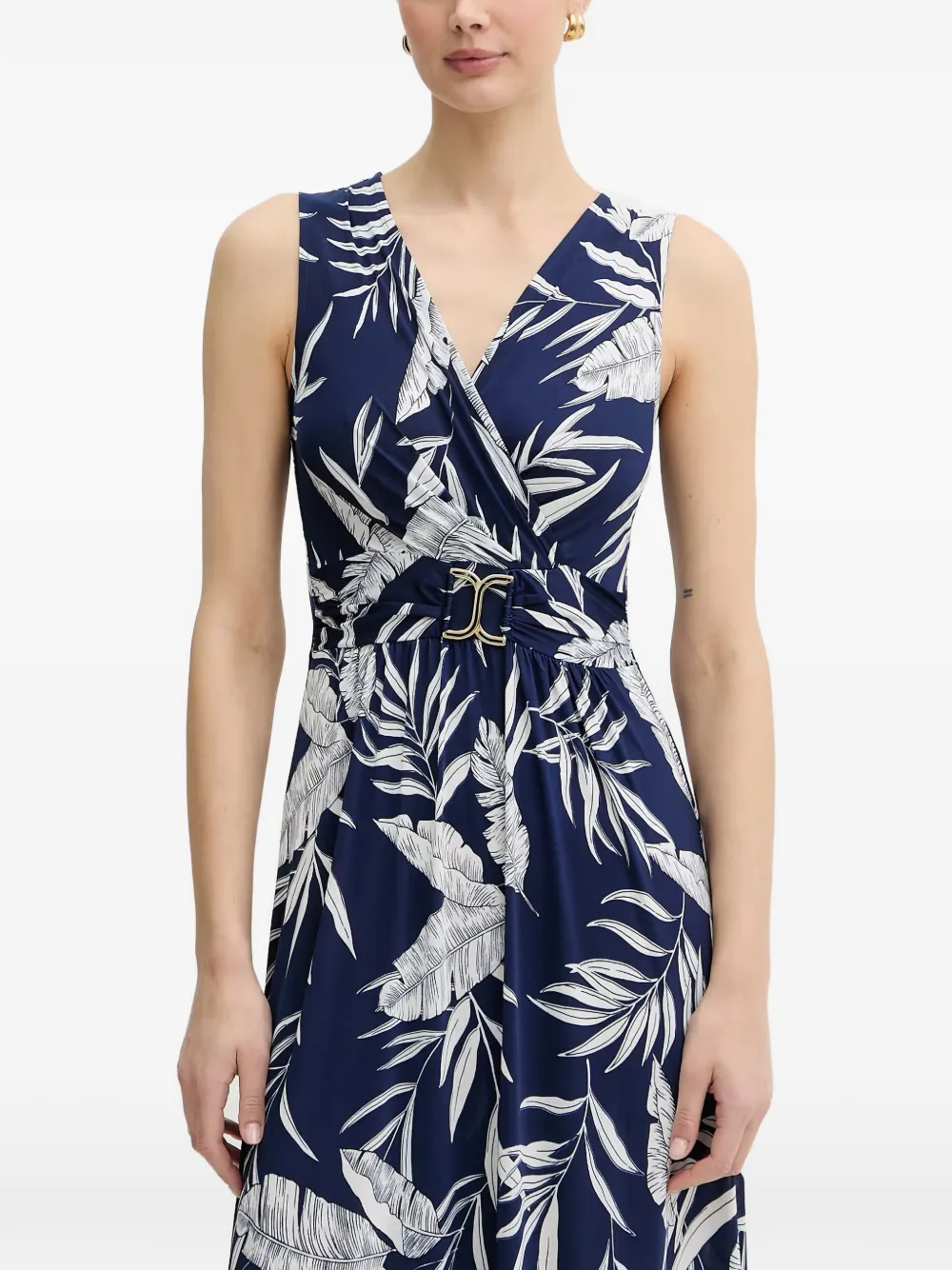 Morgan Maxi-jurk met bladerprint en gespdetail Blauw