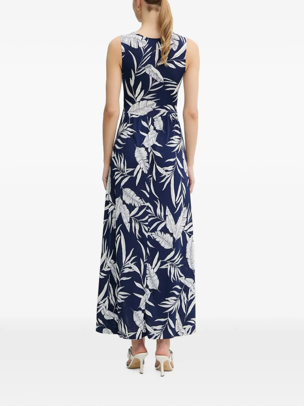 Morgan Maxi-jurk met bladerprint en gespdetail Blauw
