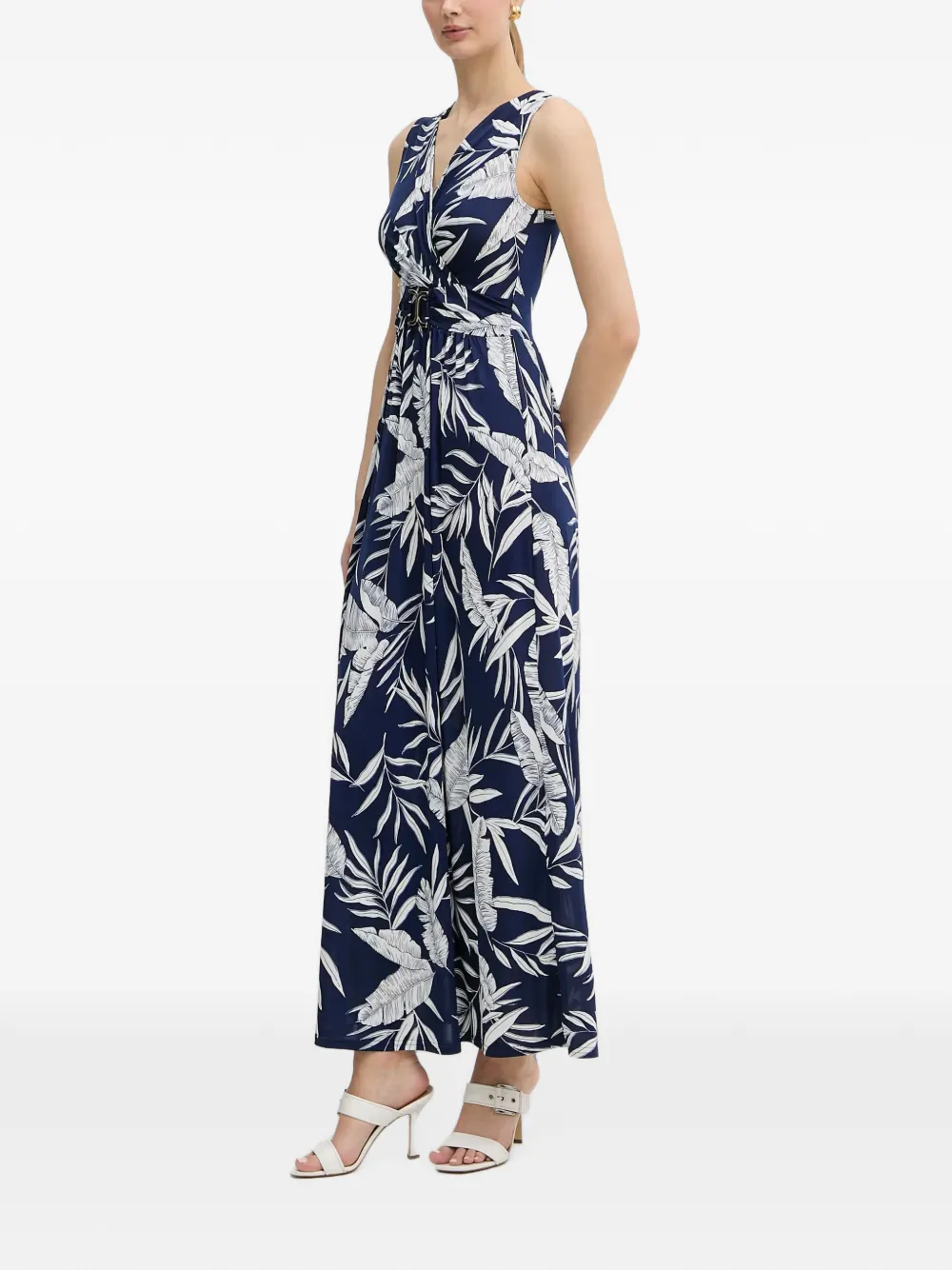 Morgan Maxi-jurk met bladerprint en gespdetail Blauw