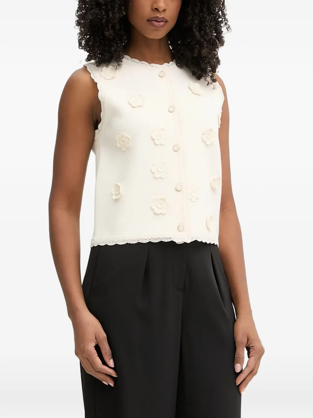 Morgan Floral-appliqué Lace-trim Cardigan In Weiss