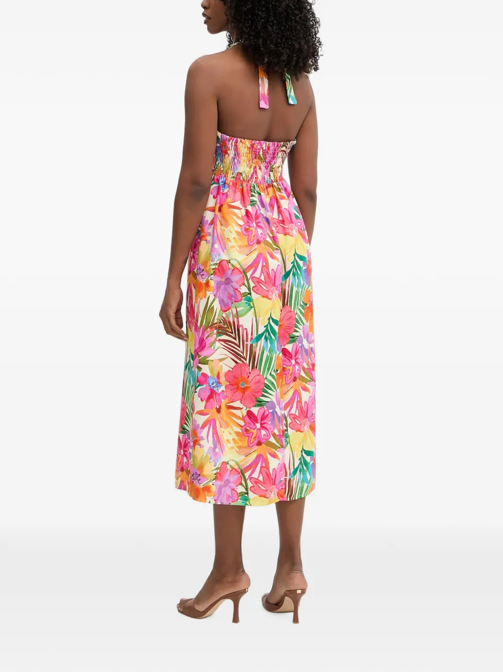 Morgan Midi-halterjurk met bloemenprint Beige