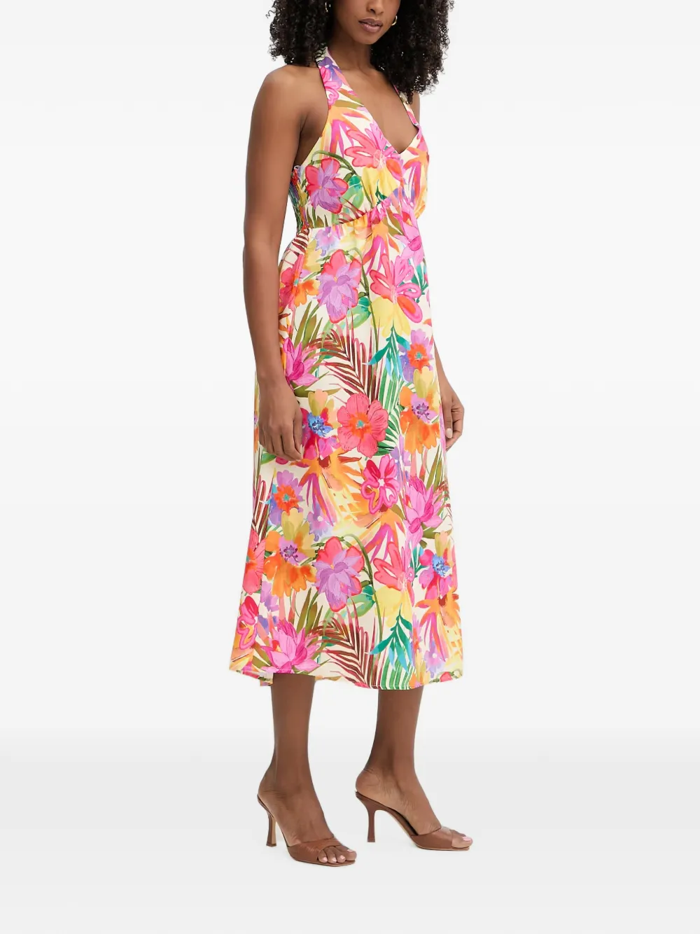 Morgan Midi-halterjurk met bloemenprint Beige
