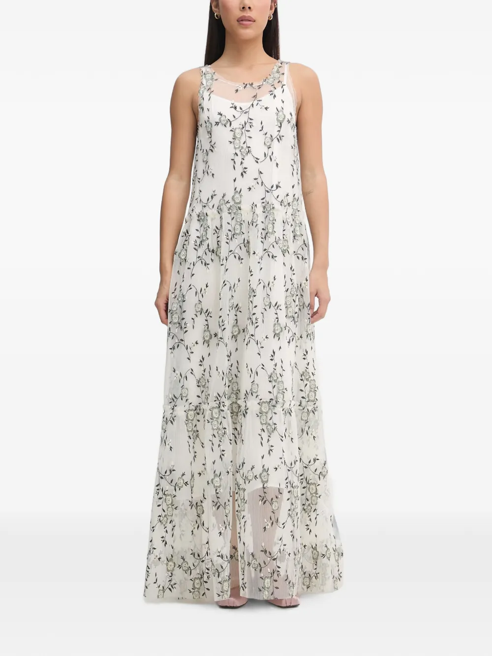 MUNTHE floral-embroidered maxi dress - White