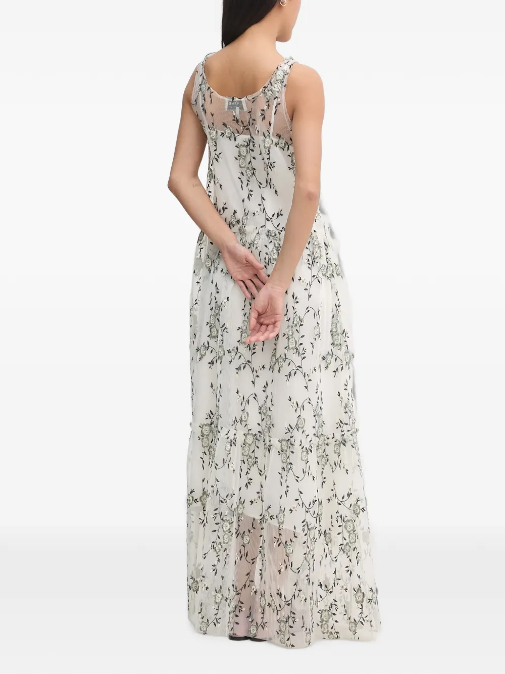 MUNTHE Maxi-jurk met geborduurde bloemen Wit