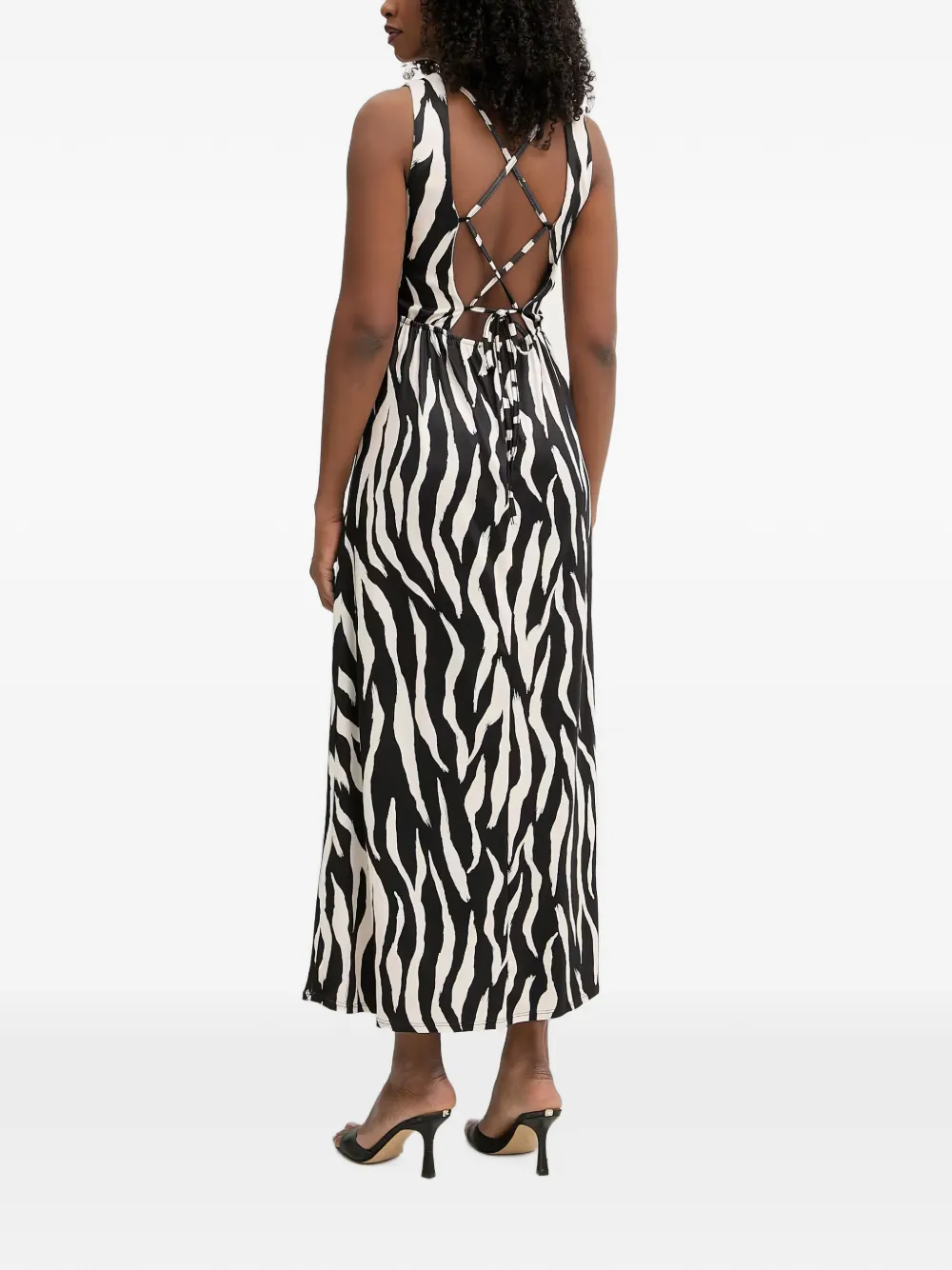 Morgan Maxi-jurk met zebraprint en veters Zwart