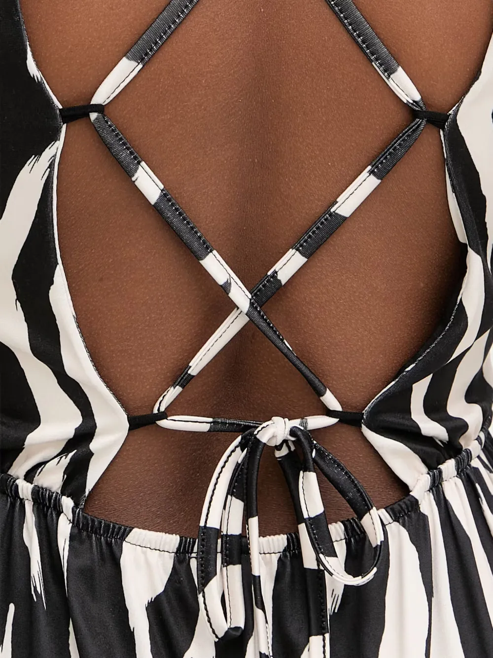Morgan Maxi-jurk met zebraprint en veters Zwart