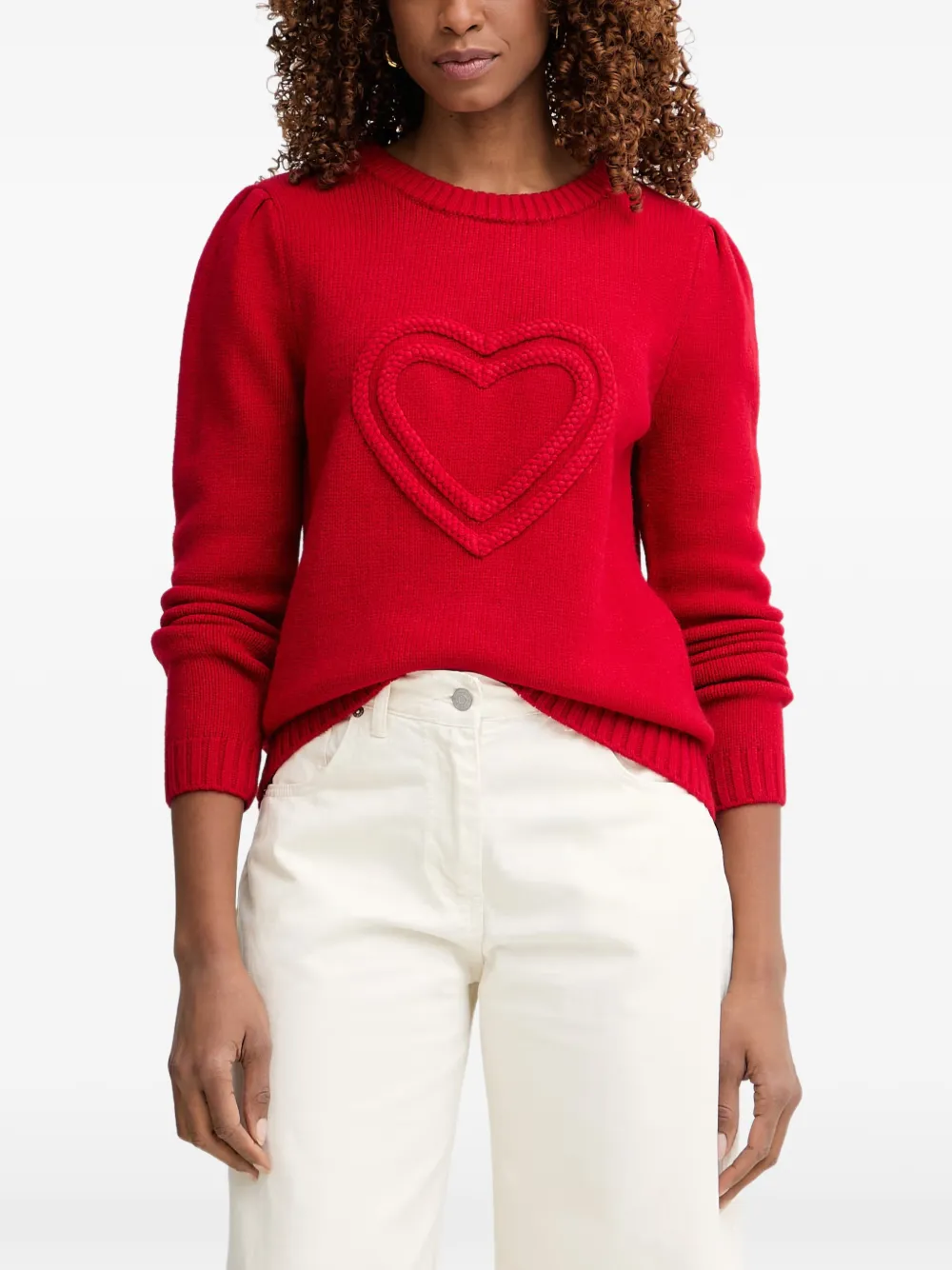Morgan heart-motif puff-sleeve sweater · S