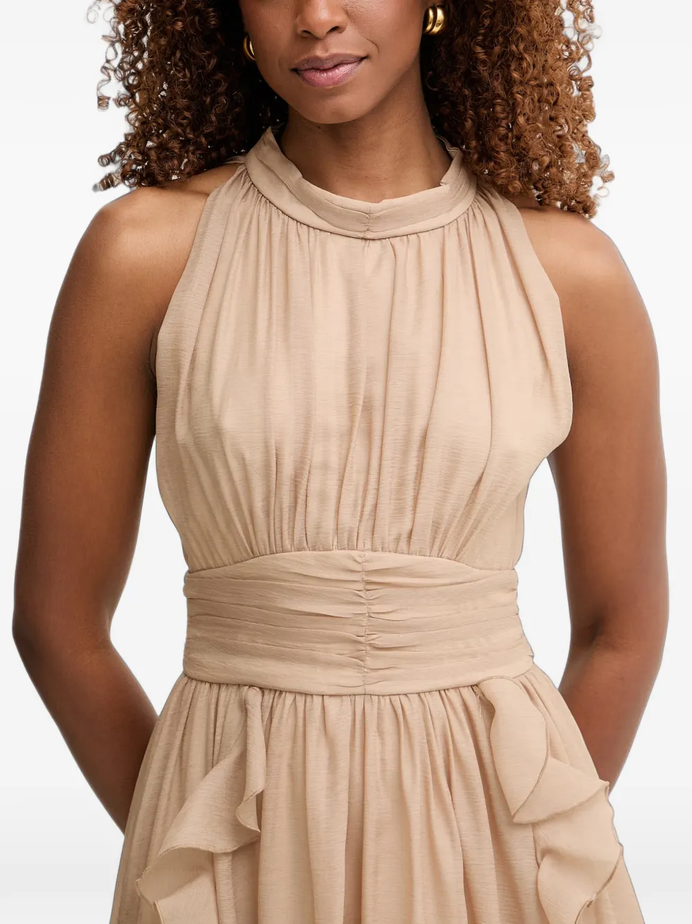 Morgan ruffled pleated maxi dress Beige