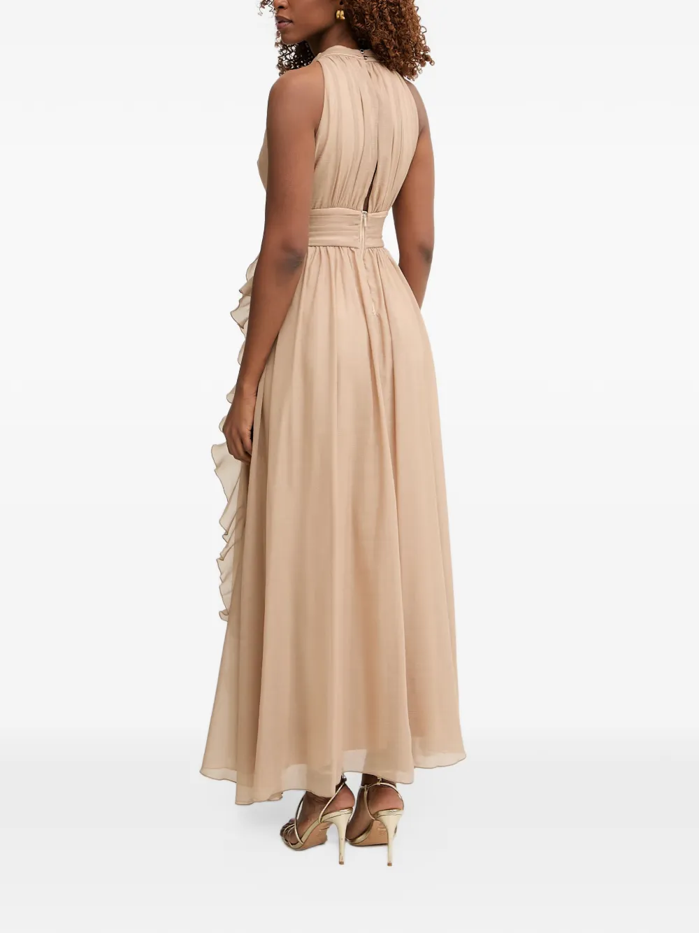 Morgan ruffled pleated maxi dress Beige