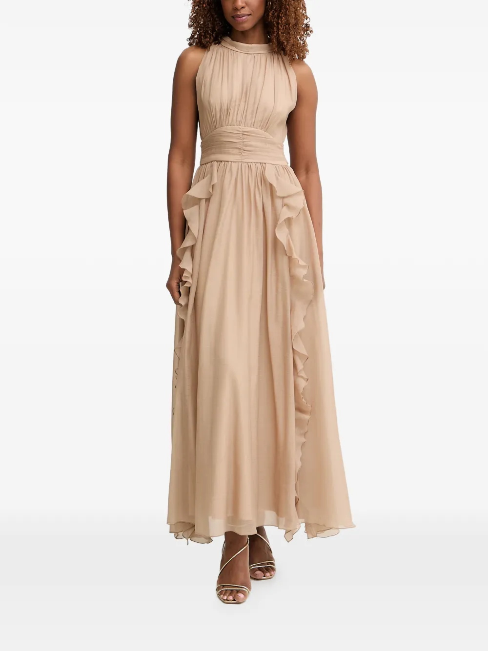 Morgan ruffled pleated maxi dress Beige