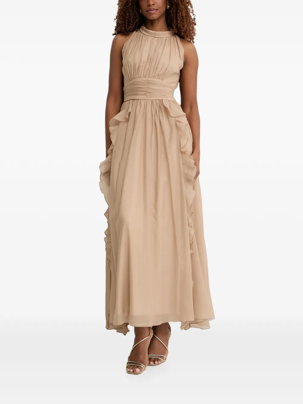 Morgan ruffled pleated maxi dress Beige