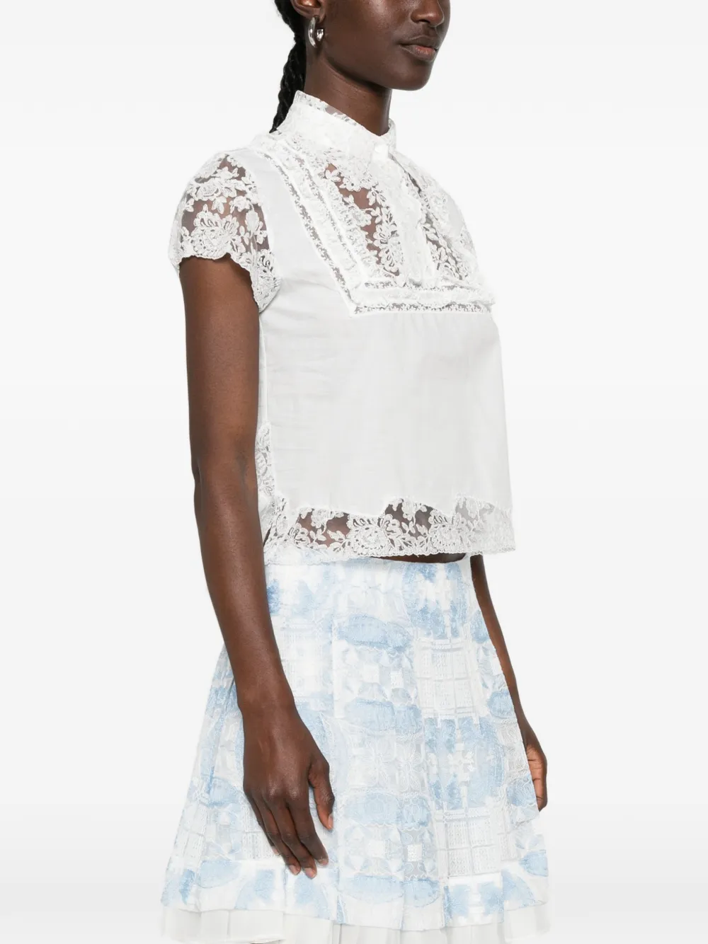 Ermanno Scervino Blouse met kanten detail met korte mouwen Wit