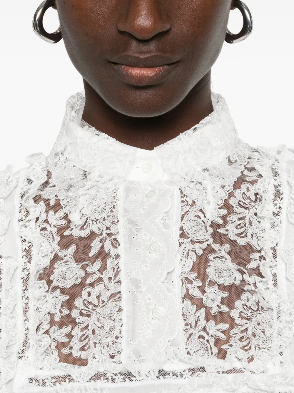 Ermanno Scervino Blouse met kanten detail met korte mouwen Wit