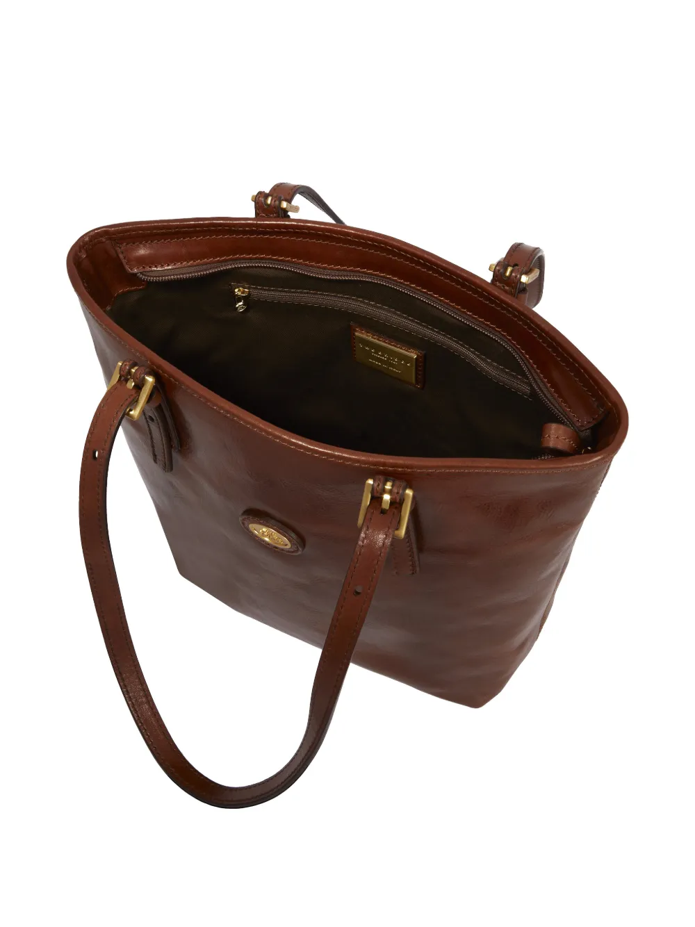The Bridge Leren shopper met gespdetail Bruin