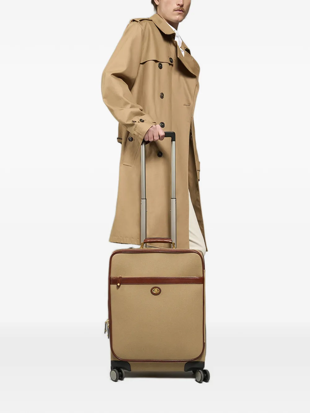 The Bridge Story Viaggio Softi canvas koffer met leren afwerking Beige