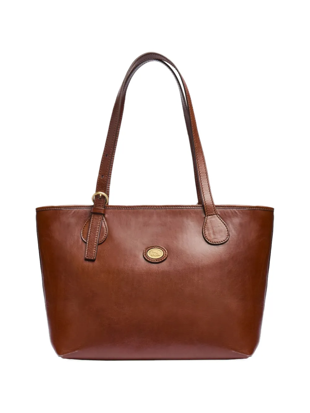 The Bridge logo-plaque leather tote bag - Braun