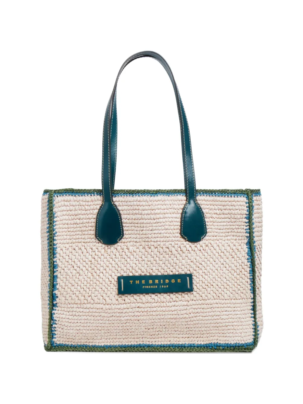 The Bridge leather-trimmed straw tote bag - Weiß