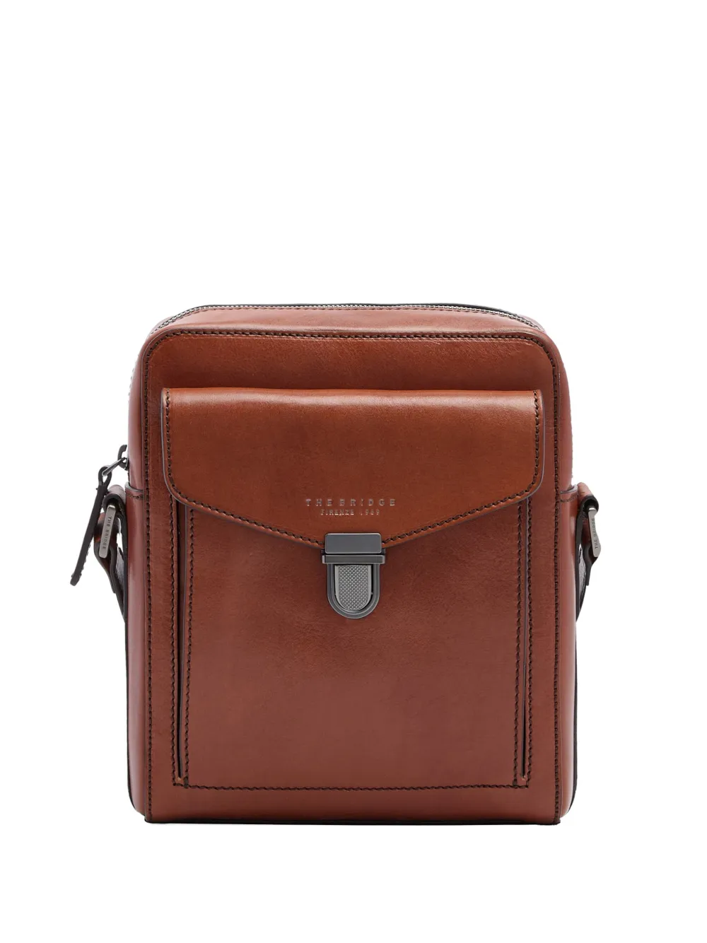 The Bridge leather front-pocket messenger bag - Marrone