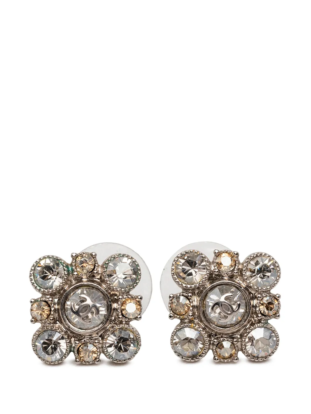 CHANEL Pre-Owned 2009 CC Brass Strass Floral Push Back Earrings costume earrings - Silber