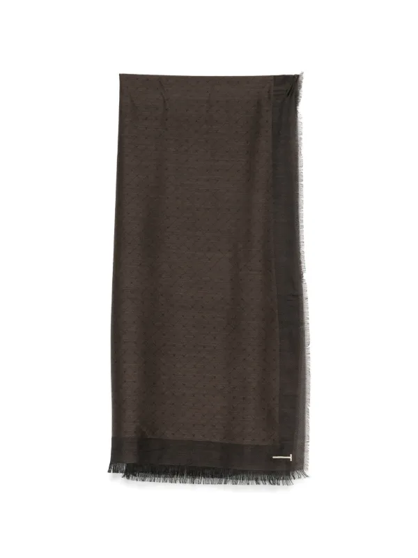 Tom Ford Monogram-jacquard Fringed Scarf in Brown