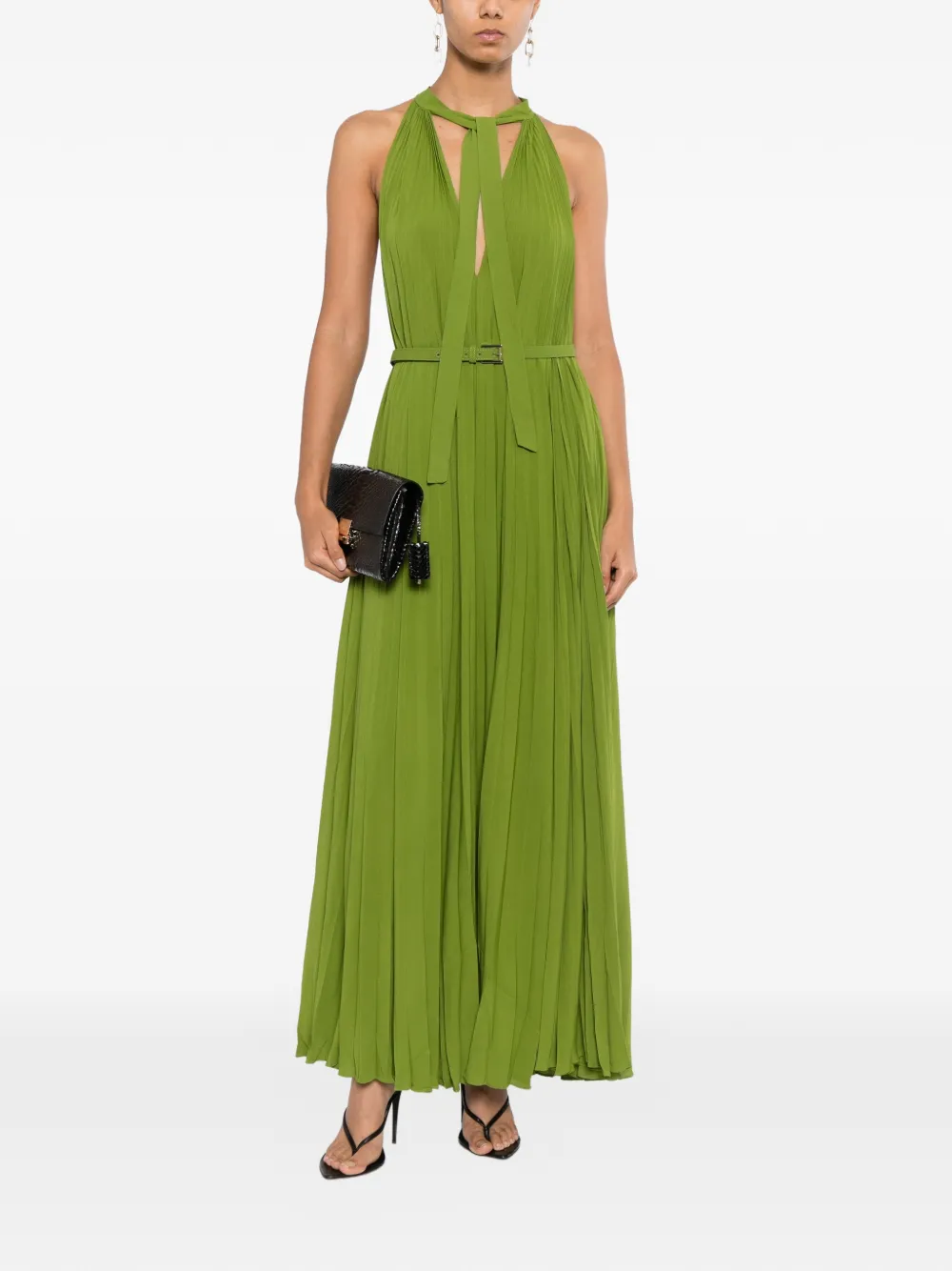 TOM FORD Sunray Plissé Lavalliere pleated dress Groen