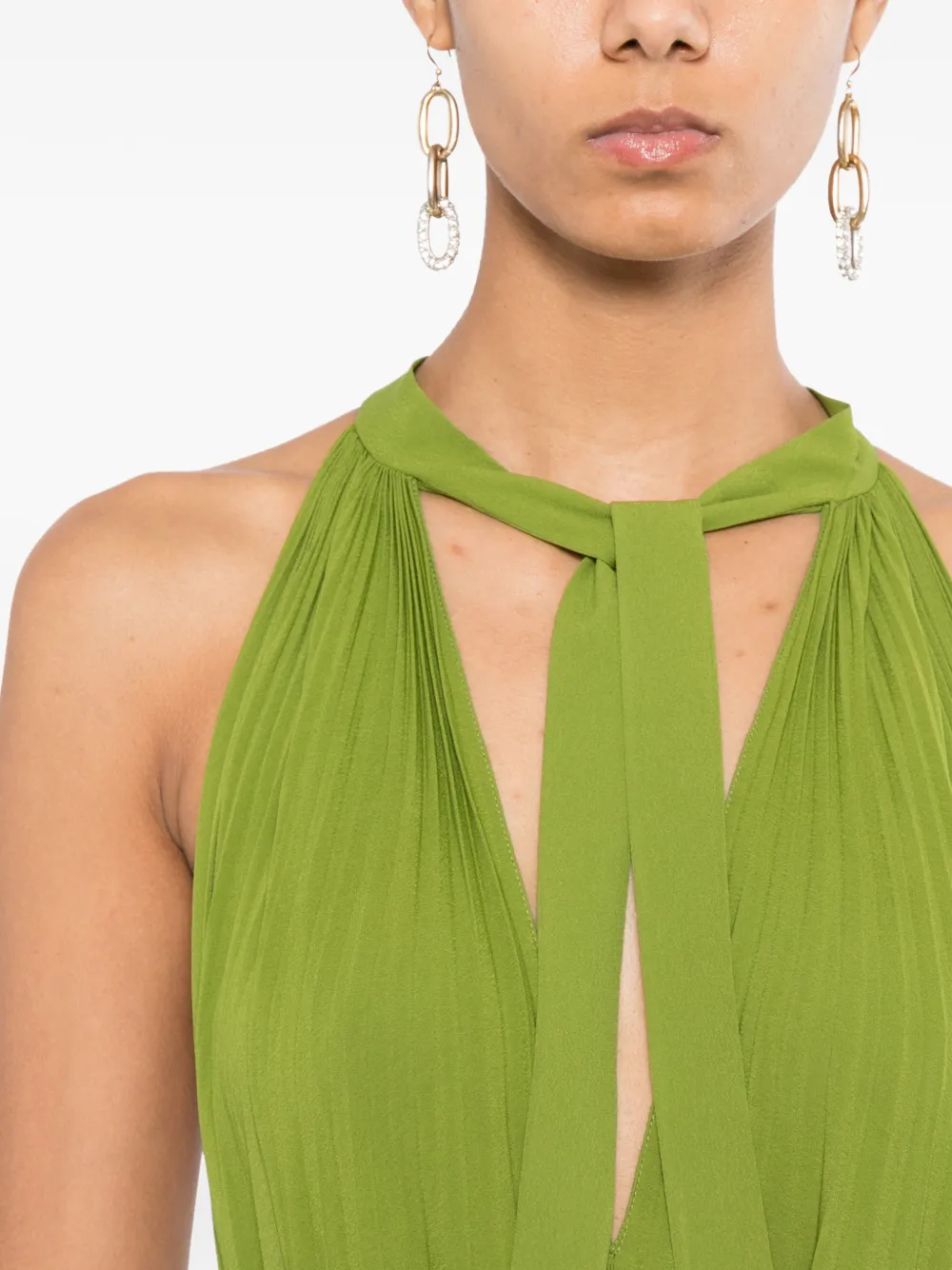 TOM FORD Sunray Plissé Lavalliere pleated dress Groen