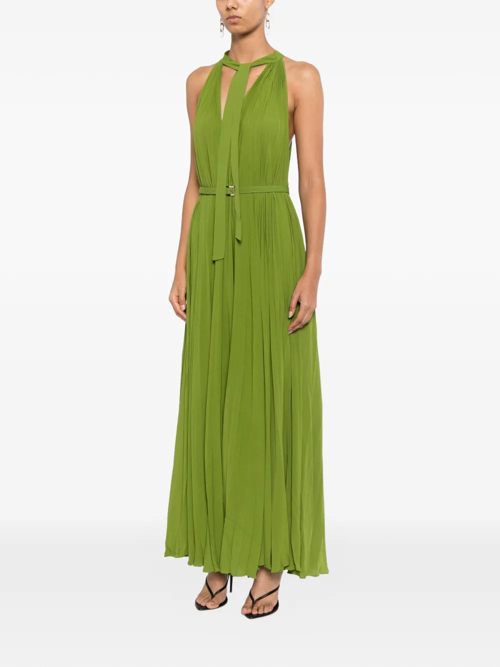 TOM FORD Sunray Plissé Lavalliere pleated dress Groen