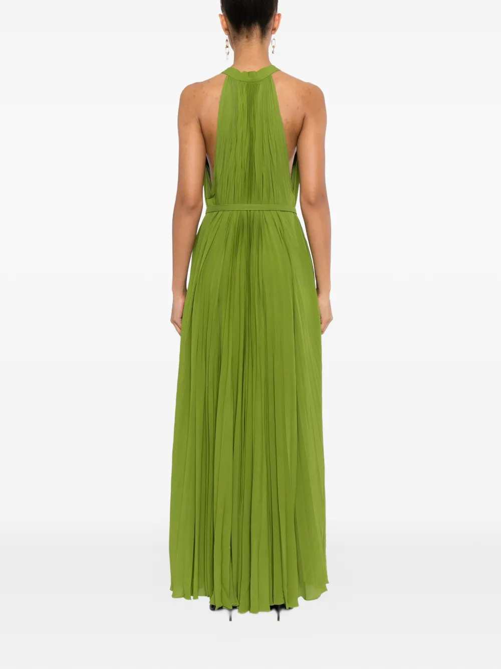 TOM FORD Sunray Plissé Lavalliere pleated dress Groen