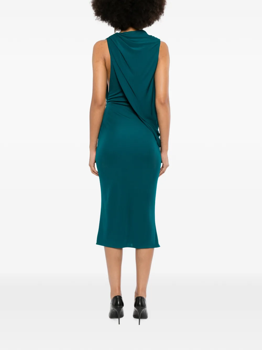TOM FORD draped-neckline sleeveless midi dress Blauw
