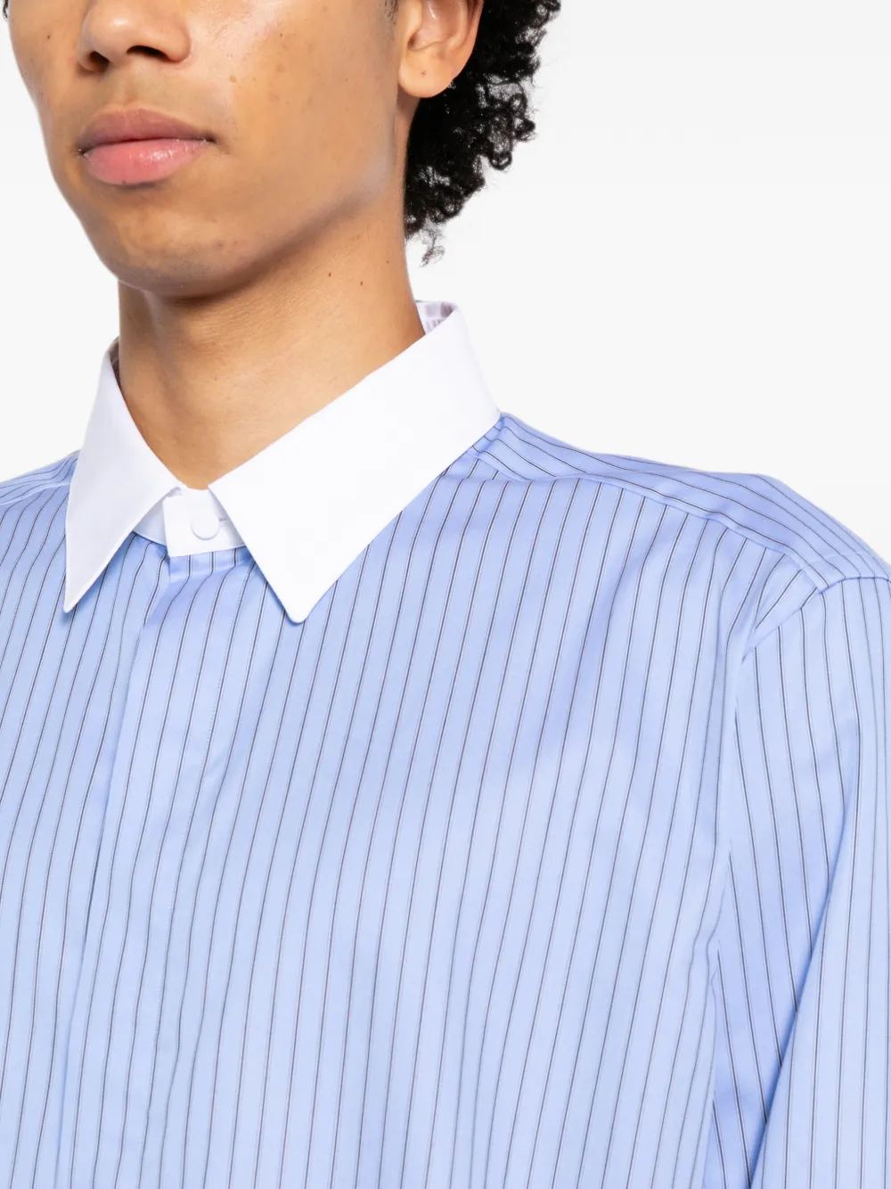 TOM FORD Overhemd met contrasterende manchetten en verticale streep Blauw