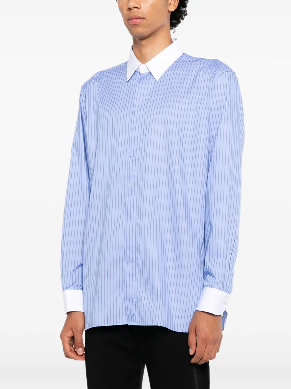 TOM FORD Overhemd met contrasterende manchetten en verticale streep Blauw