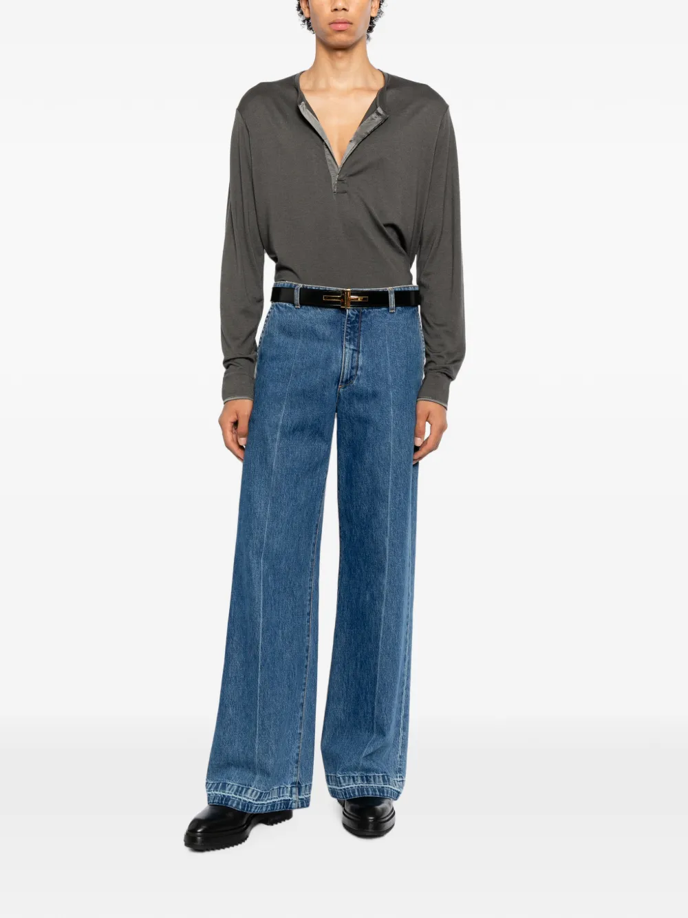 TOM FORD Trui met geborduurd logo en knopenbies Grijs