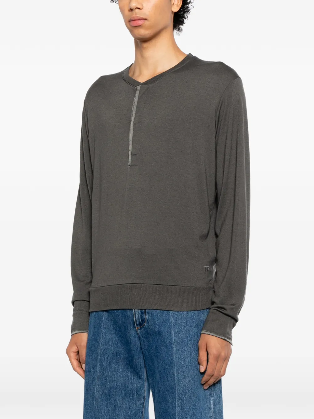TOM FORD Trui met geborduurd logo en knopenbies Grijs