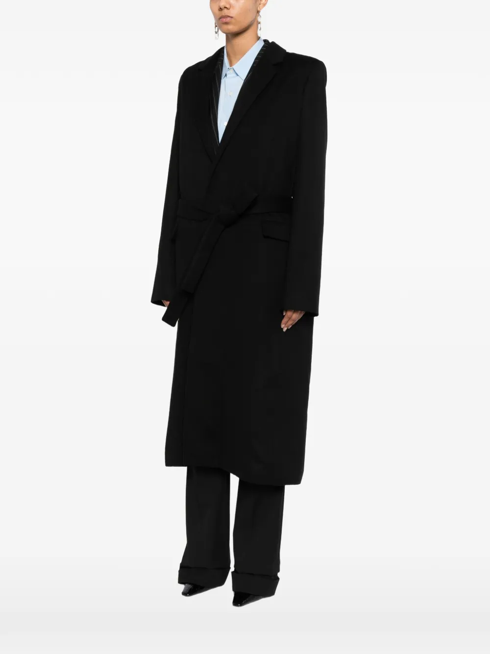 TOM FORD Jas met krijtstreep en ceintuur Zwart