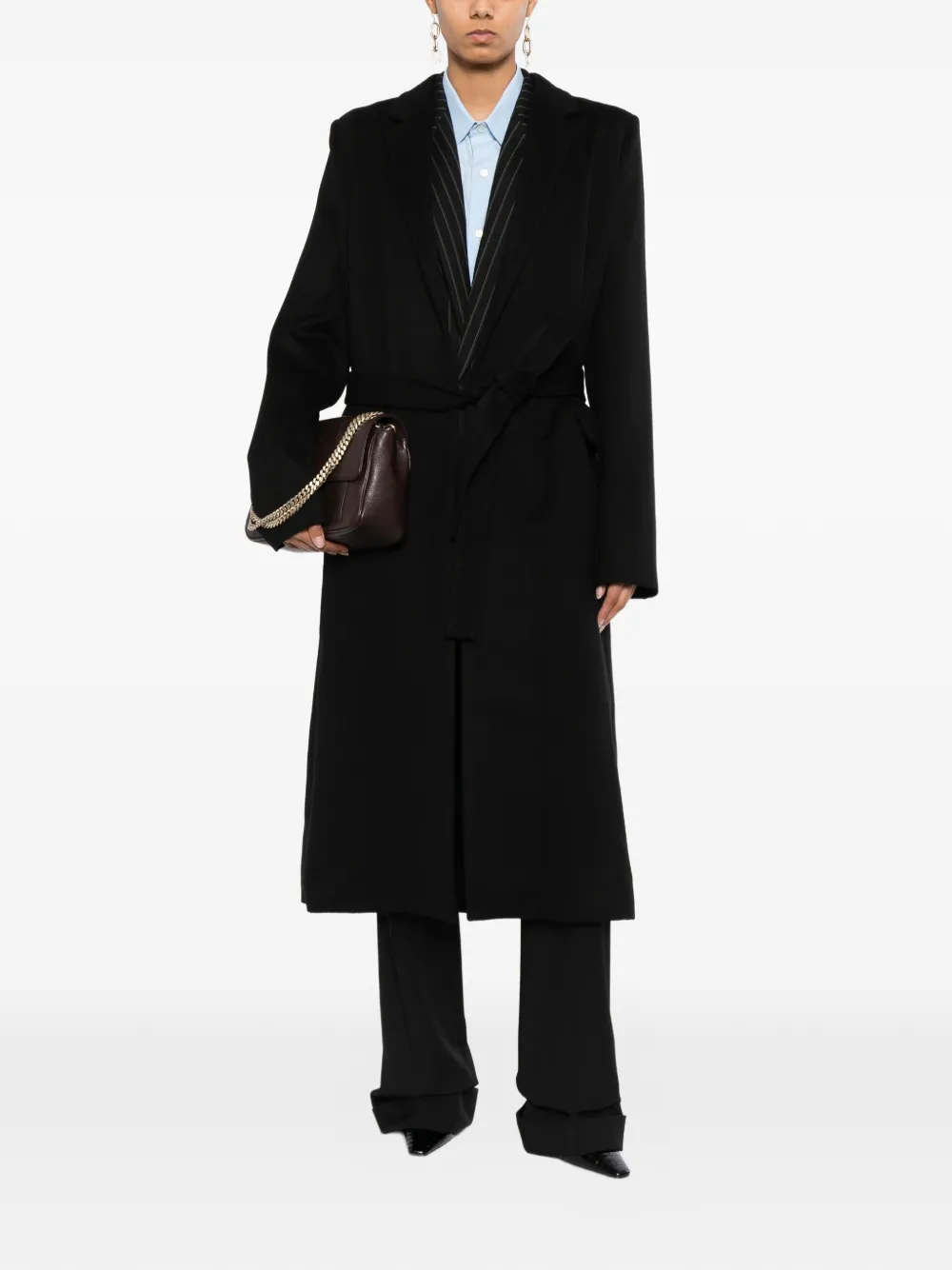 TOM FORD Jas met krijtstreep en ceintuur Zwart
