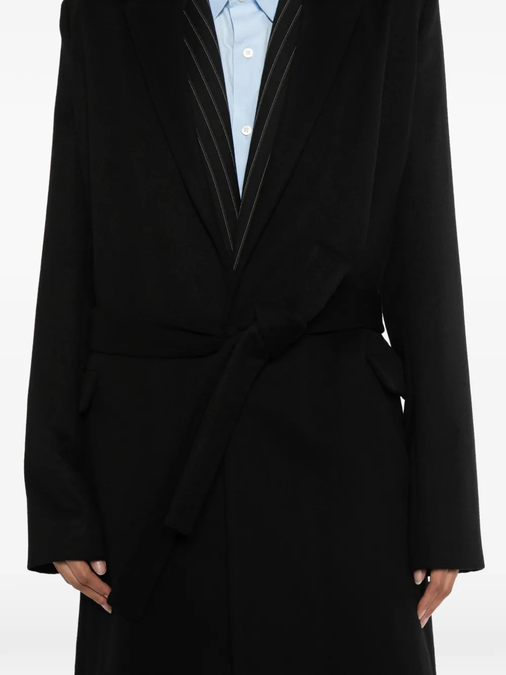 TOM FORD Jas met krijtstreep en ceintuur Zwart