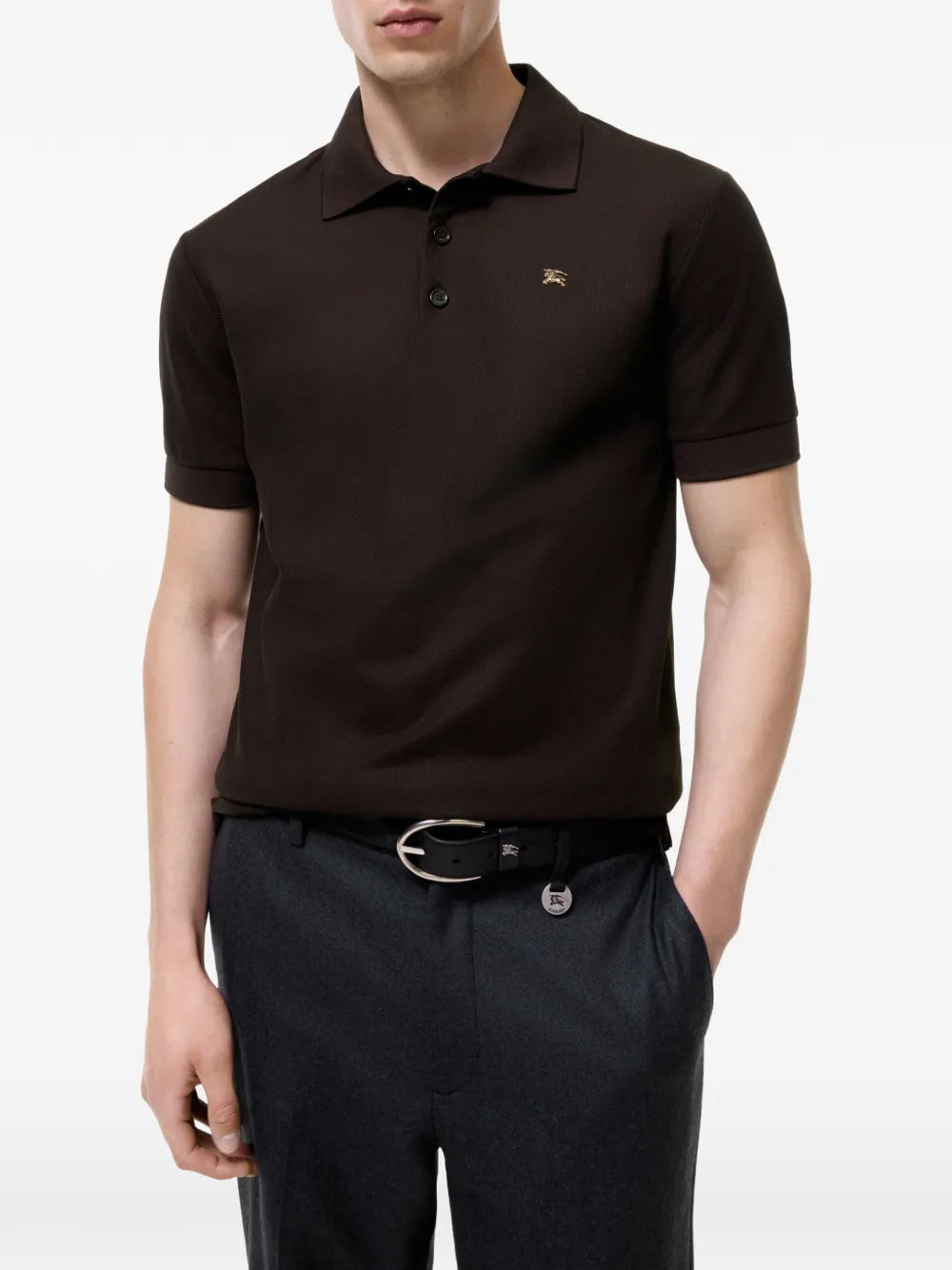 Burberry Poloshirt met geborduurd logo Bruin