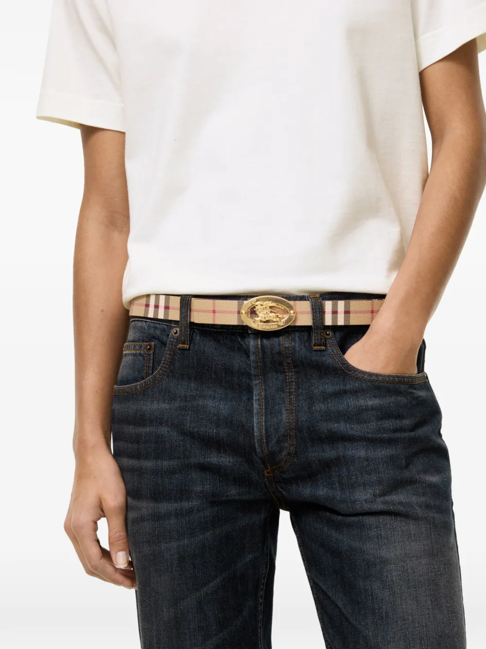 Burberry Check Knight omkeerbare riem Beige